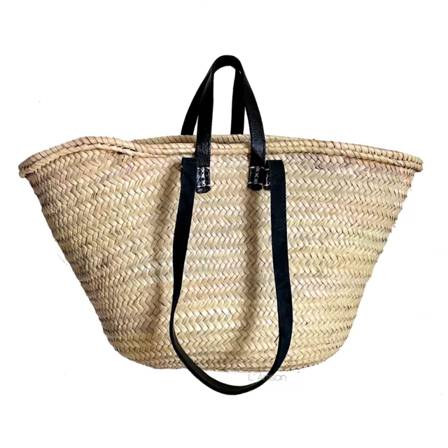 Orientalischer Korbtasche Aus Palmblatt Und Leder Griff, Strandtasche  Nouri-Ms