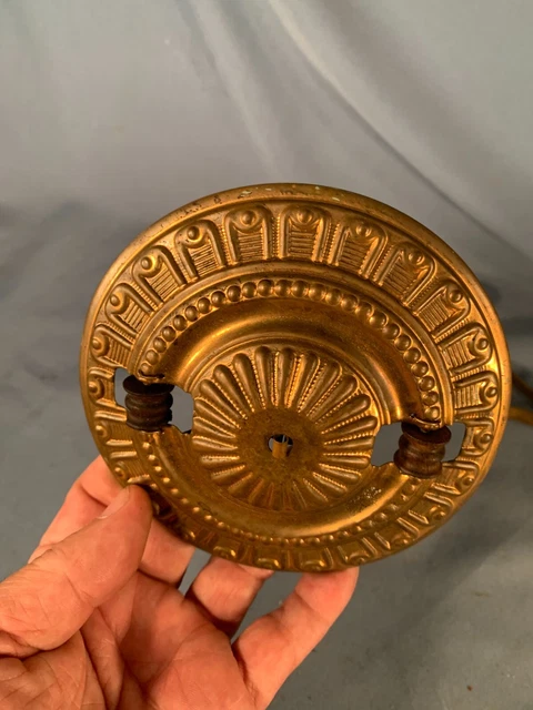 Victorian Brass Cover Cast Iron Hanging Oil Lamp Double Pulley 1880s Pull Down