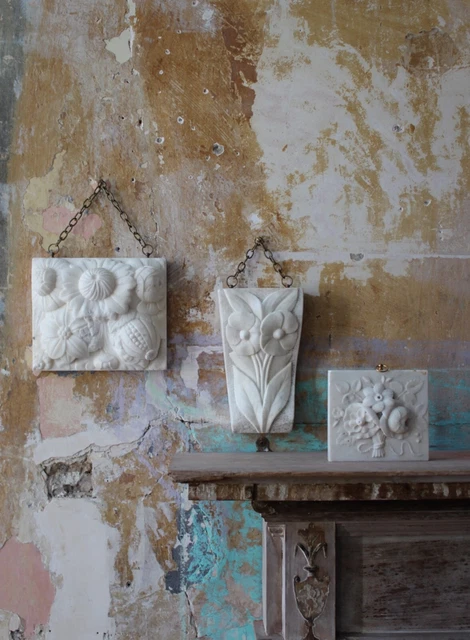 Fine XIX e Inizio XX C Trio Marmo Elementi Decorativi Architettonici Salvataggio