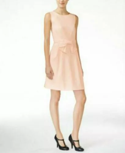 Woman’s Maison Jules Fit & Flare Pink Blush Bow Dress Back Zip Size 8