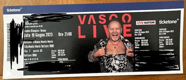 Biglietti num. Vasco Rossi Live 2023 ROMA  16 giugno 2023 (Tribuna Monte Mario)