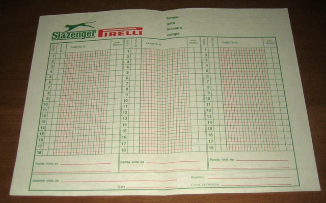 PUBBLICITA PIRELLI SLAZENGER Foglio Tennis segnapunti arbitro di sedia - vintage