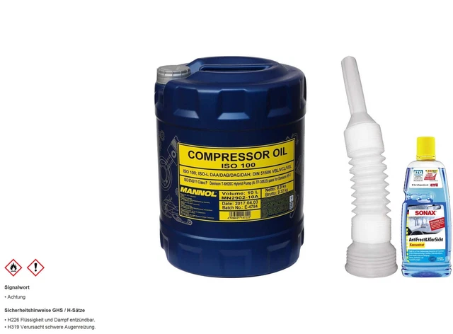 10L MANNOL Kompressoröl Compressor ISO 100 inkl Auslaufschlauch Scheibenreiniger