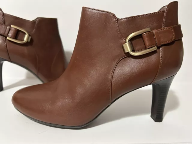 Bandolino Women's Leather Ankle Booties Spike Heel Brown Shoes Size 7m