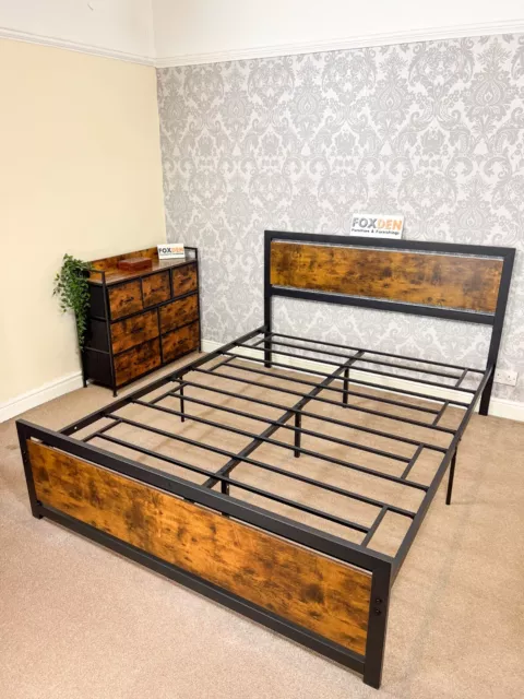 Industrial King Size Bed Frame Metal Platform Bedframe with Headboard Footboard 3