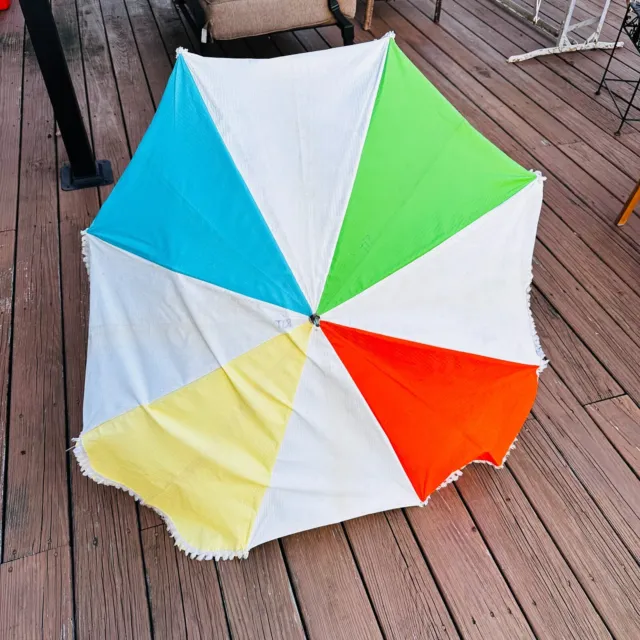 vtg Clamp on beach Umbrella w Fringe mulitcolored Peerless Co.