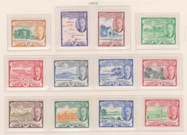 (F191-46) 1952 St Kitts Nevis set of 12stamps KGVI 1c to $4.80 MH (AU)