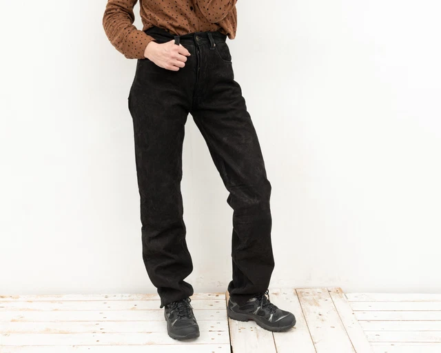 Enjoy Donna W27 L32 Camoscio Vero Pantaloni Dritto Pantaloni Vita Alta Vintage
