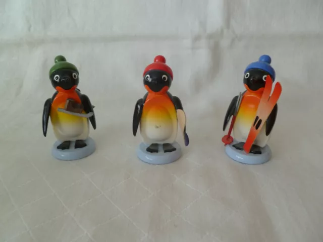 3 Pinguine Freizeitsportler  ca 6 cm Seiffen  Erzgebirge