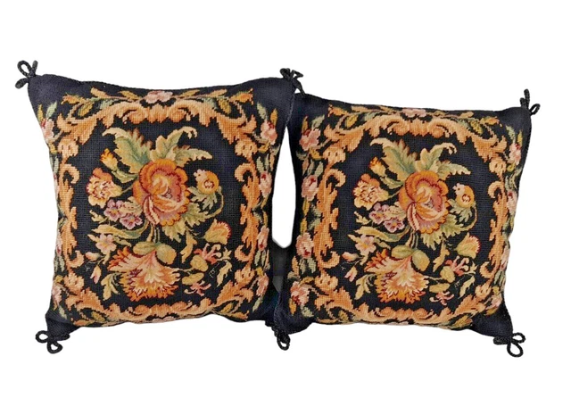 Funda de almohada floral hecha a mano acabado 13" juego de 2 bordados cuadrados cuadrados