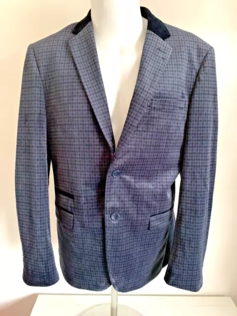 Blazer Giacca Uomo Marc Darcy Cane Check Spina di Aringa Tweed Blu Navy 42R