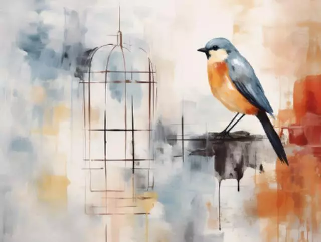 Abstrakter Hintergrund mit Vogel. Ölgemälde-Stil. Impressionismus. Generative KI