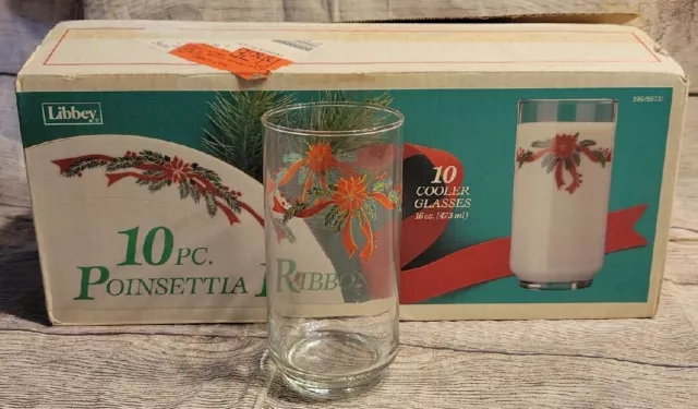 Vintage Libbey Christmas Poinsettia Tumbler/Drinking Holiday Glasses Set Of 10