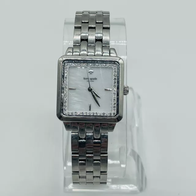 Kate Spade Watch Women 25mm Silver tone Pave Square White Dial Metal New Battery 2