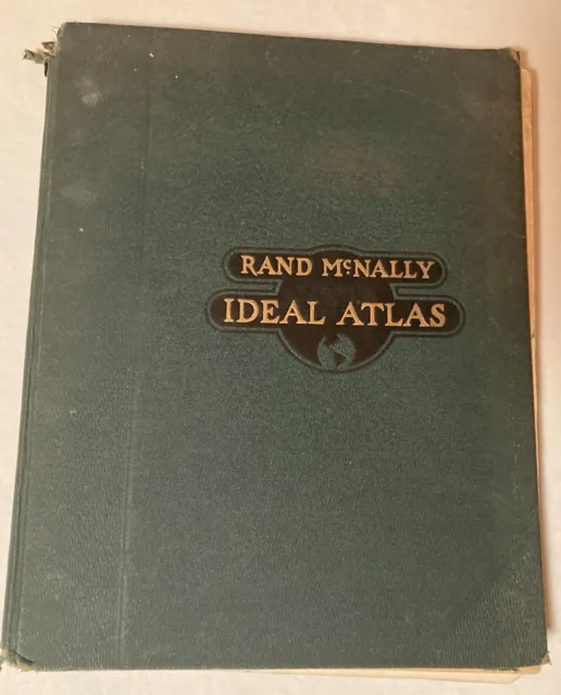 Rare 1916 Rand McNally Ideal Atlas of the World, color maps, charts, pop tables