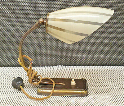 Lampe Vintage Verre Dépoli Laiton Chromé Art Déco Chevet Bureau Salon Années 30
