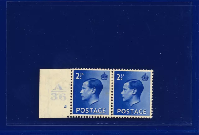 1936 SG460 2½d Bright Blue P4 Ctrl A36 Cyl. No. 2 no dot MMH pmee