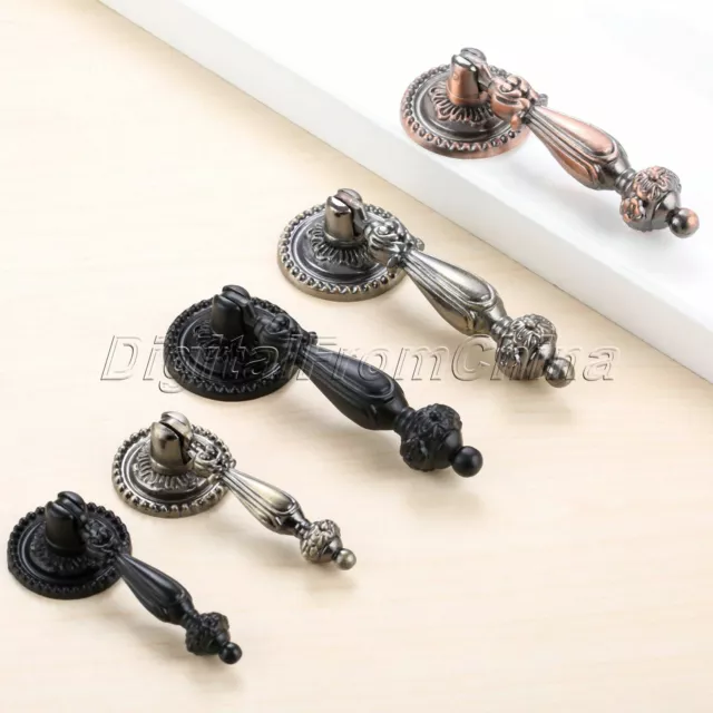 Antique Furniture Hardware Drop Pull Handle Cupboard Drawer Cabinet Knobs 2pcs