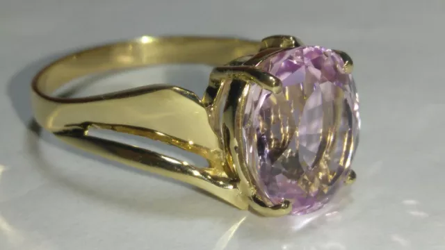 Solid 14k gold large natural kunzite ring band 4.75 grams - sz 9.75