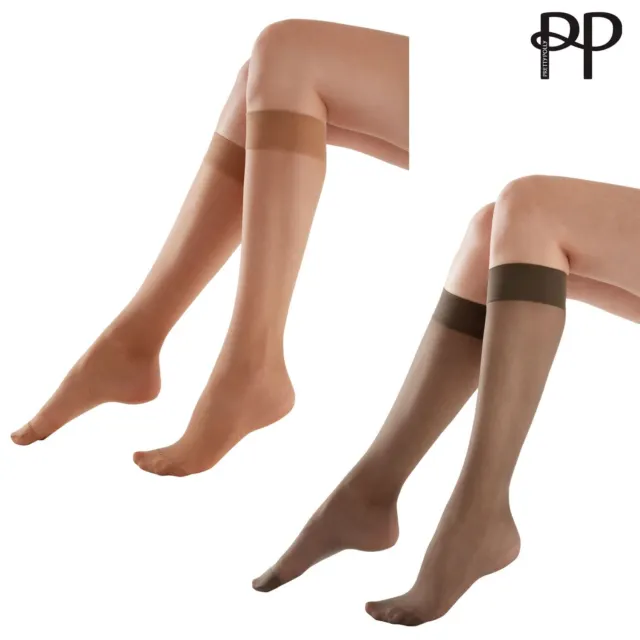 Pretty Polly Knee Highs Damas Transparente 15 Denier Confort Top Tops Rodilla (paquete de 3)