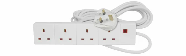4 Gang Way 1m 13A Mains Power Extension Cable Lead White - 1.0m