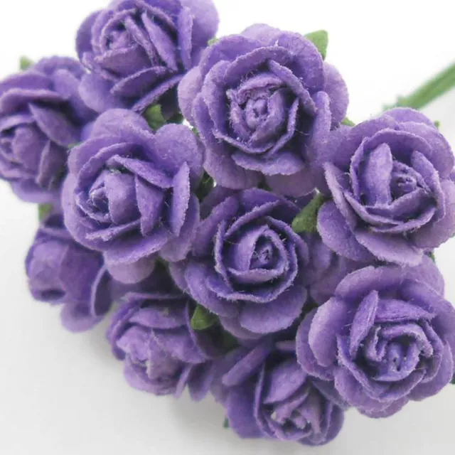 1cm Mini Mixed Purple Paper Flower Open Roses Wedding headpiece DIY Craft R2-601