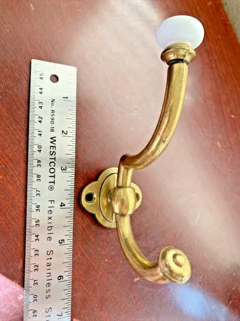 Vintage Porcelain & Brass Round Knob Hook Keeler Brass Co Architectural Hardware