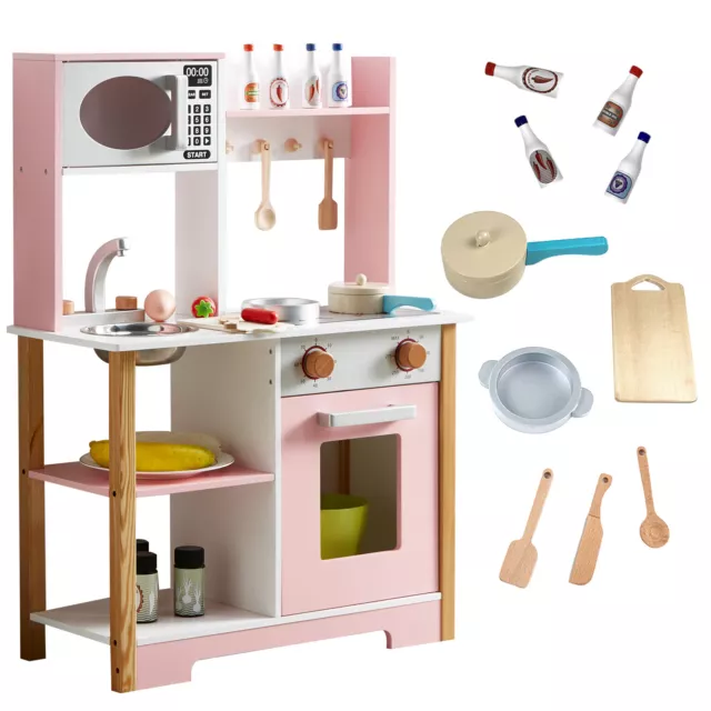 Large Wooden Kids Play Kitchen Children’s Role Play Pretend Set Toy Cooking Gift