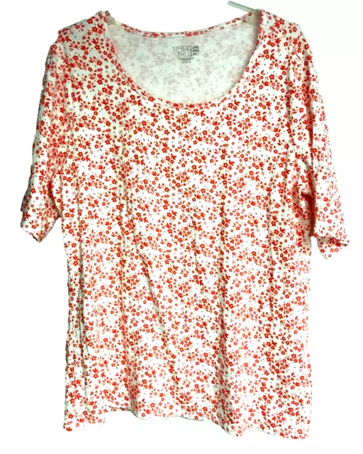 Time And Tru XXL 20 Women's Top Orange Flowers Stretchy Short Sleeve T-Shirt