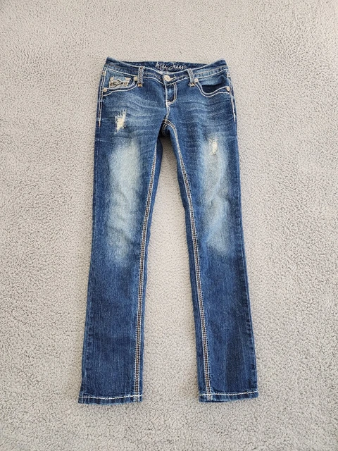 Ariya Jeans Womens 5/6 Blue Denim Pants Low Rise Skinny Ladies Embellished