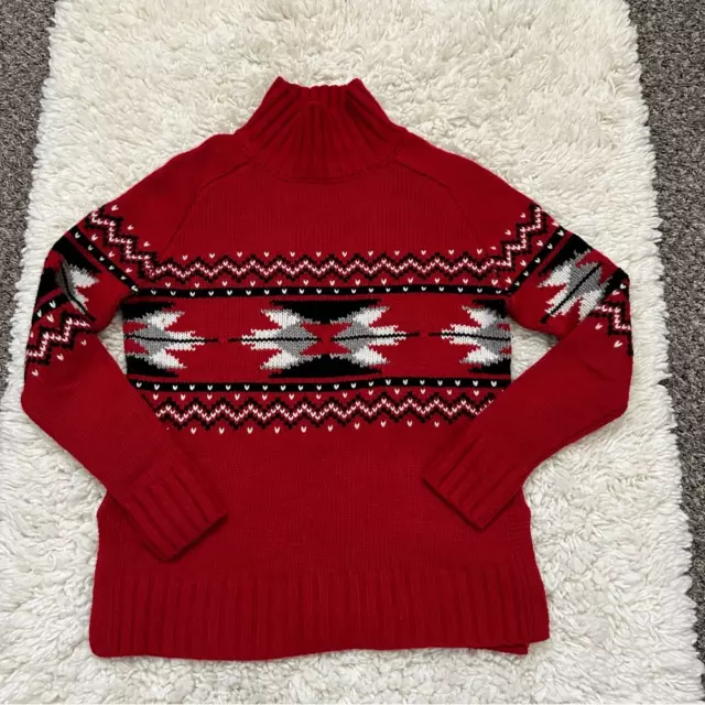 Autumn Cashmere Red Fair Isle Turtleneck Sweater Size XS