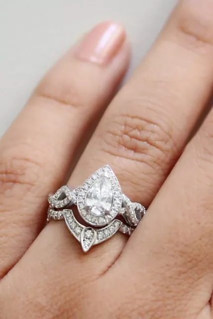 2.80Ct White Pear Lab Créé Diamond Engagement Bridal Set 14K White Gold Ring