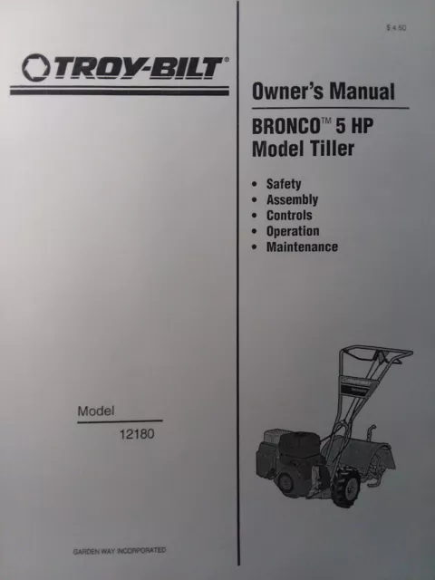 TROY BILT BRONCO 5 h.p Roto Tiller Tractor Parts Manual 12180 s n