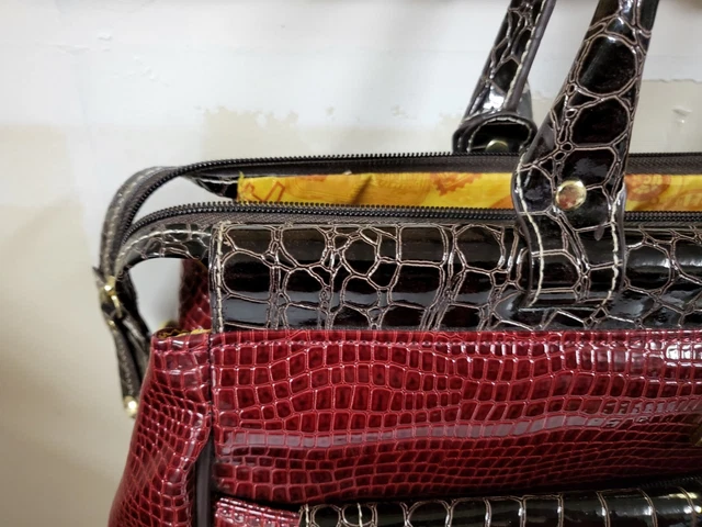 Samantha Brown Dowel Travel Bag Croc Embossed Red Brown Weekender Carry On 8