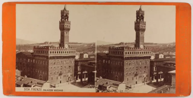 Italia Florence Palacio Vecchio c1870 Foto Estéreo Brogi Vintage Albúmina P70L3n