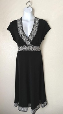 Apt.9 Womens Black White Border Stretch Tie Back Dress Size L