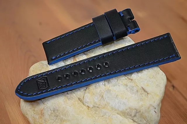 Correa Reloj 26 24 22 Mm Genuino Cuero Imola Azul Artesana Apta Panerai Ma Strap