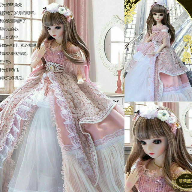1/3 BJD Doll Full Set Ball Jointed Body Girl Eyes Face Makeup Wig Clothes GIFT