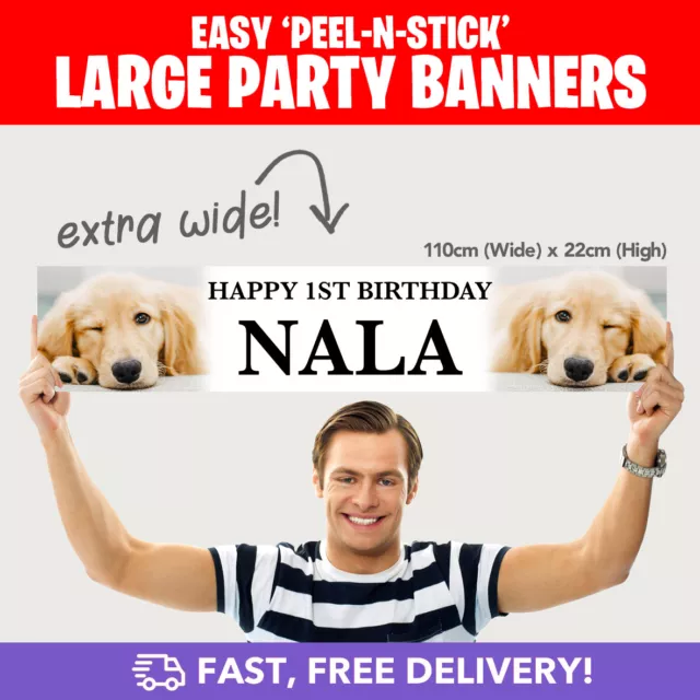 Personalisierte Welpe/Hund Foto Banner Geburtstag Party selbstklebend - EXTRA GROSS! 2