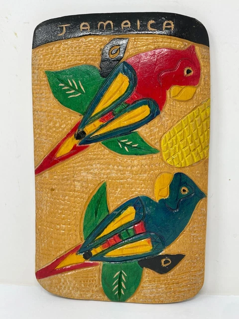 Vintage Handpainted Carved Wood Jamaican Bird Wall Hanging Folkart
