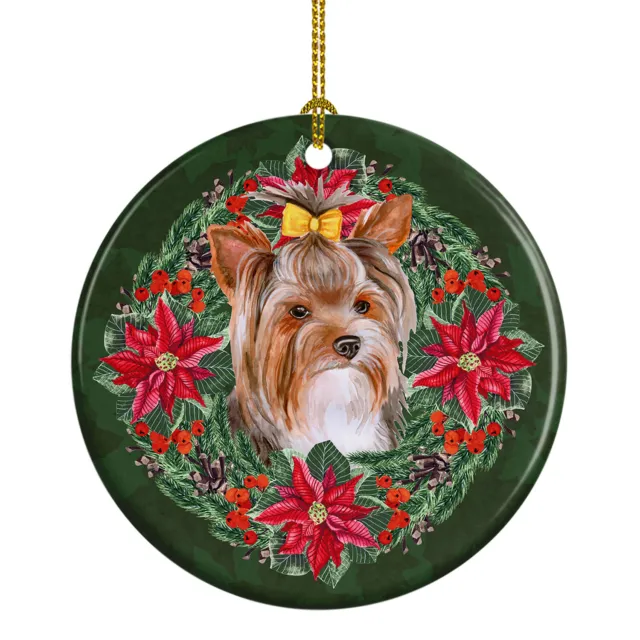 Yorkshire Terrier Poinsetta Wreath Ceramic Ornament CK1589CO1