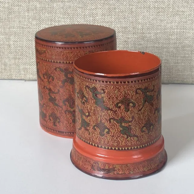 Antique Red Lacquer Burmese Betel Box Lacquerware Burma Myanmar Lacquer Box 2