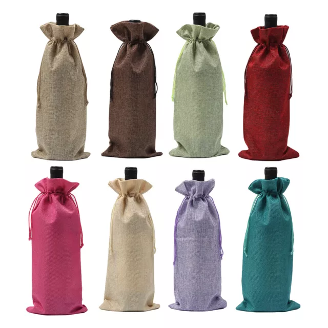 Rustic Linen Drawstring Wine Bottle Cover Packaging Bag Wedding Party Decor 91 2