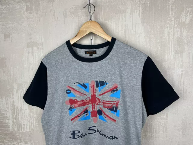 Ben Sherman Musical Instruments UK Flag Vintage T-shirt Men's Size M Gray/Navy