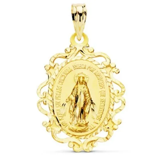 Colgante Oro 18k 750 mls. Medalla Virgen Milagrosa Brillo 23 X 16 MM. 1,15 Grs.
