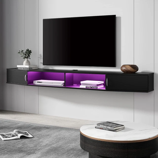 FITUEYES FLOATING TV Stand Wall Mounted Shelf with Colorful LED Lights