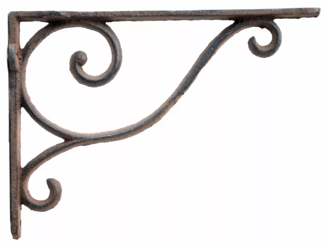 Decorative Wall Shelf Bracket Simple Vine Rust Brown Cast Iron Brace 9" Deep