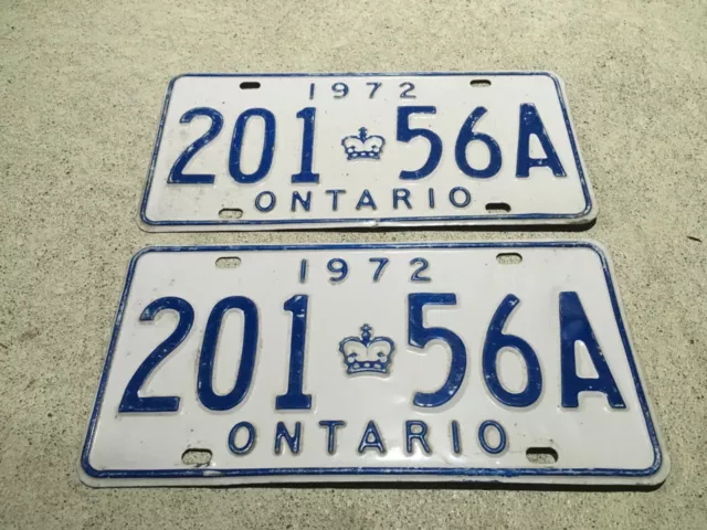 Ontario License Plate 1972 201 56A Set Pair Canada Car Sign