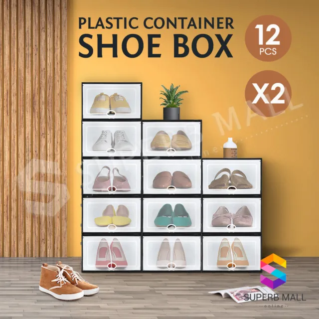 24PCS Plastic DIY Shoe Display Box Cases Stackable Storage Drawer Organiser