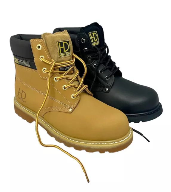 Mens HD Leather Ankle Safety Boots Lace Up Steel Toe Cap Work Boots Hiker Shoes